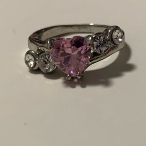 Elegant Pink Heart Ring with Silver Accents